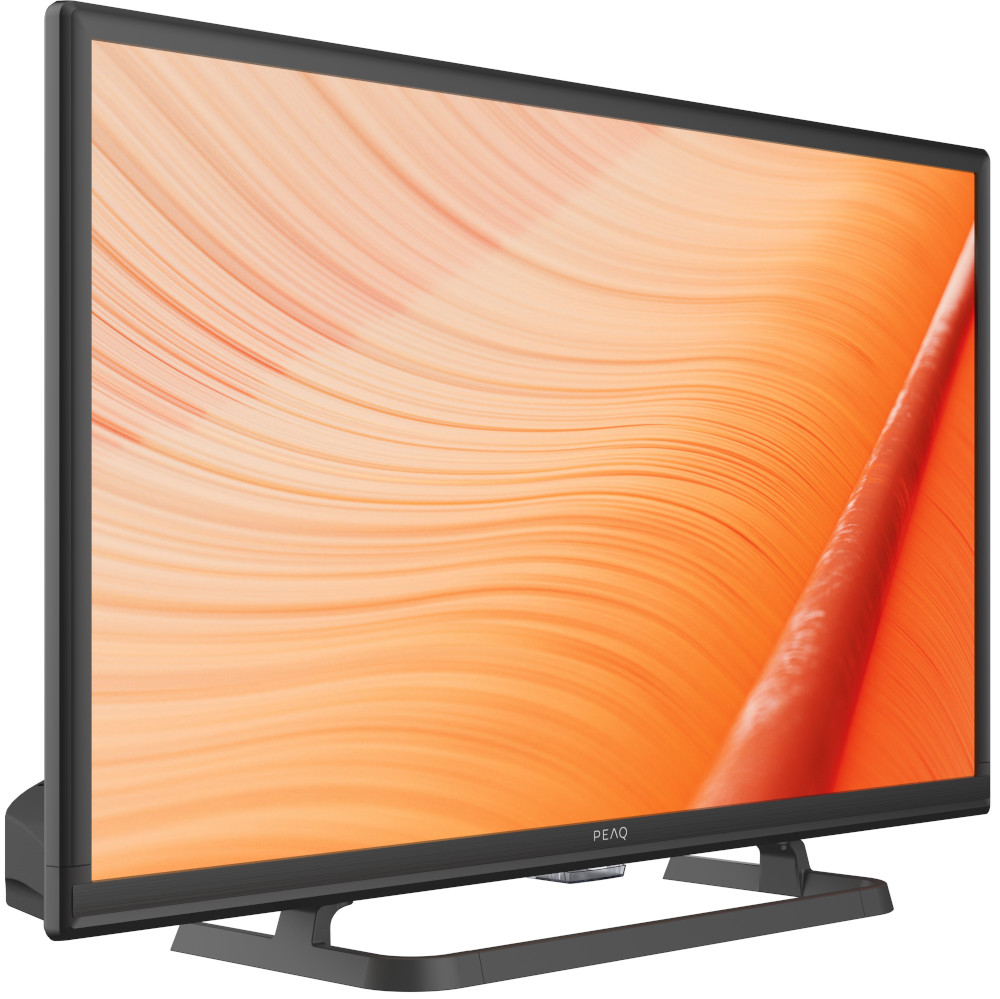 Écran de télévision avec un design abstrait orange. Cadre et pied noirs.