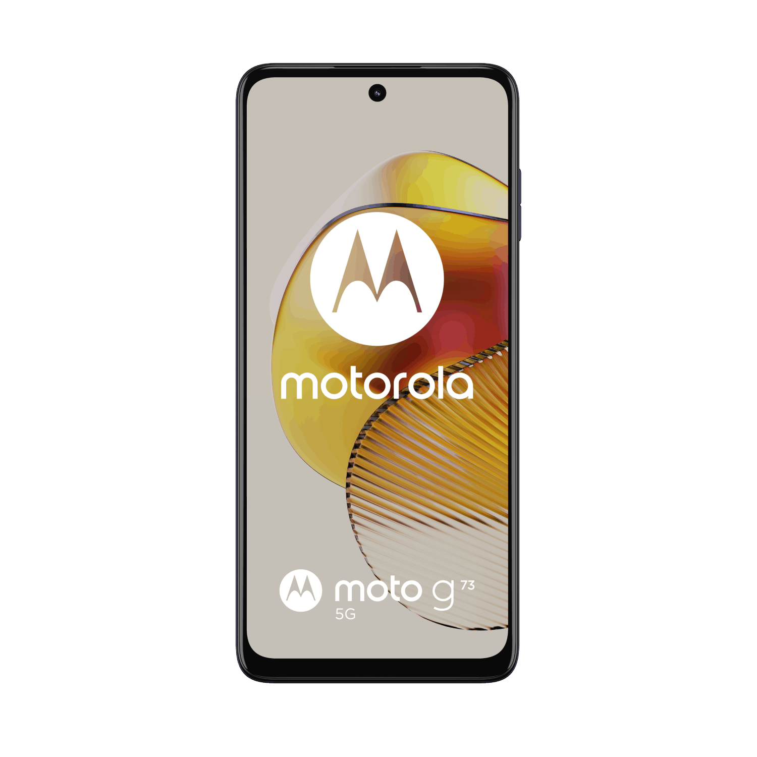 Pantalla de teléfono Motorola mostrando el logo. Borde negro y fondo negro.