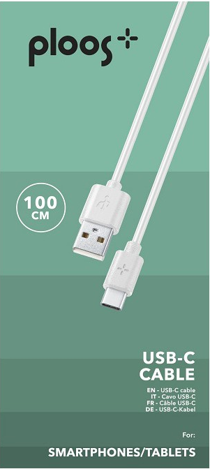 Ein 100cm weißes USB-C-Kabel für Smartphones und Tablets.