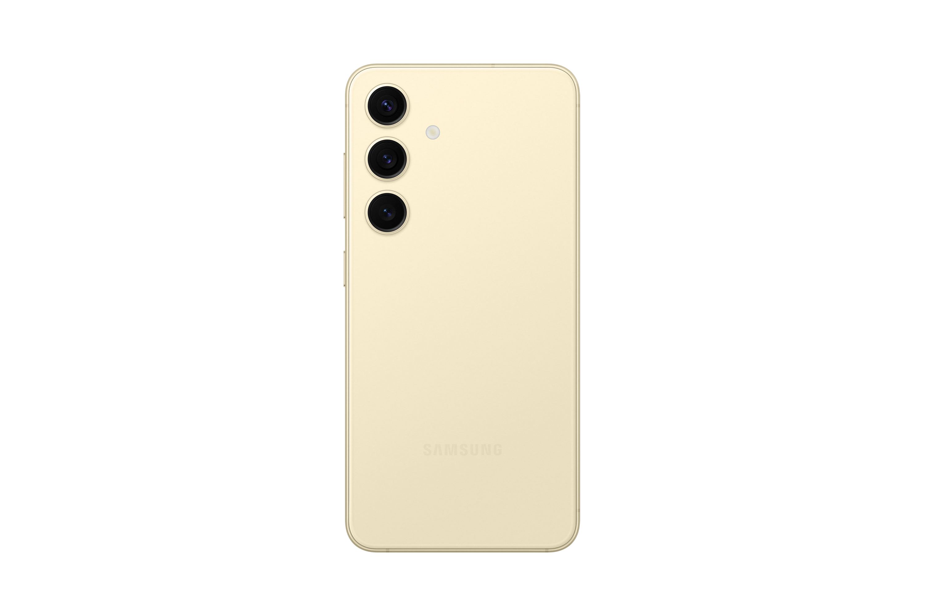 Ein goldfarbenes Smartphone mit Dreifachkamera auf der Rückseite.