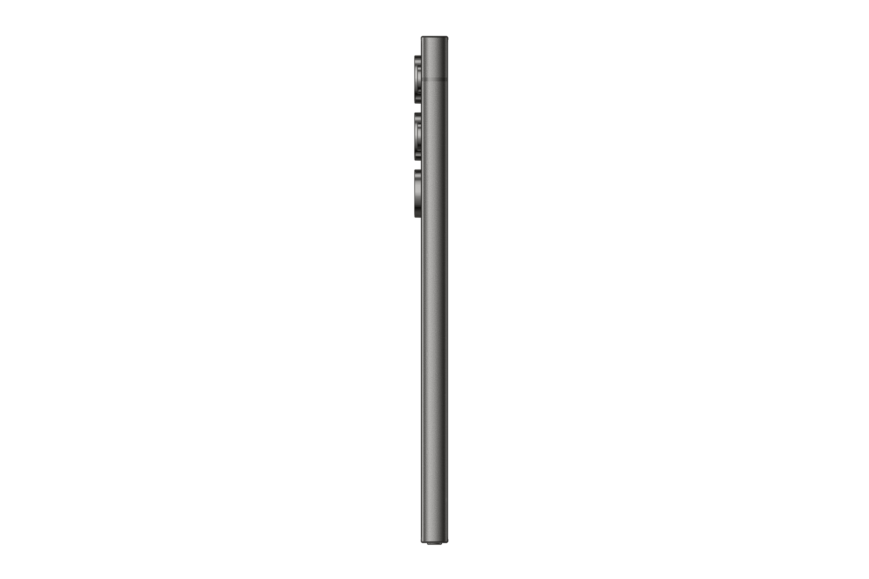 Seitenansicht eines grauen Smartphones, Knöpfe auf der rechten Seite sichtbar.
