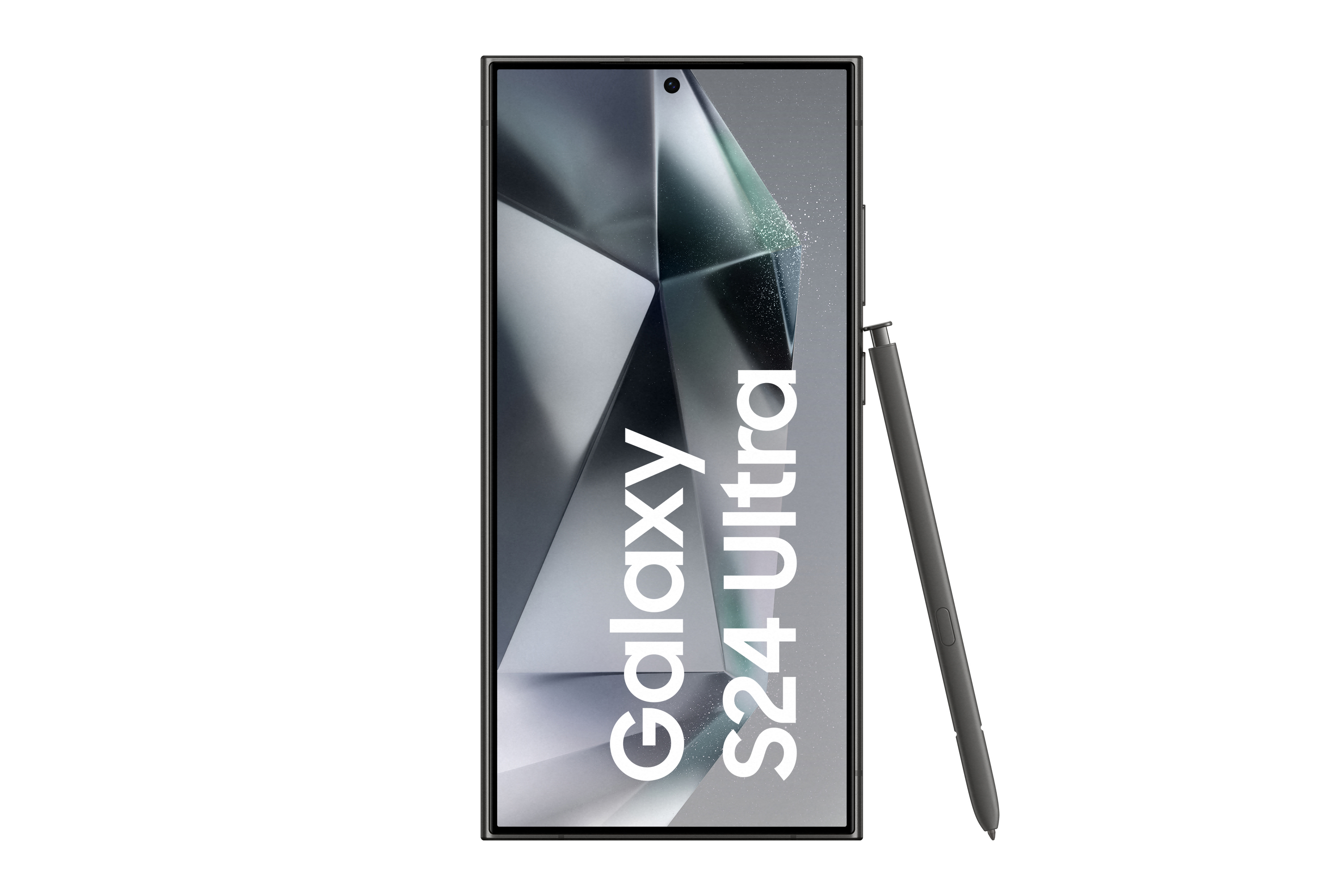 Samsung Galaxy S24 Ultra Smartphone mit Stift, weißer Hintergrund.