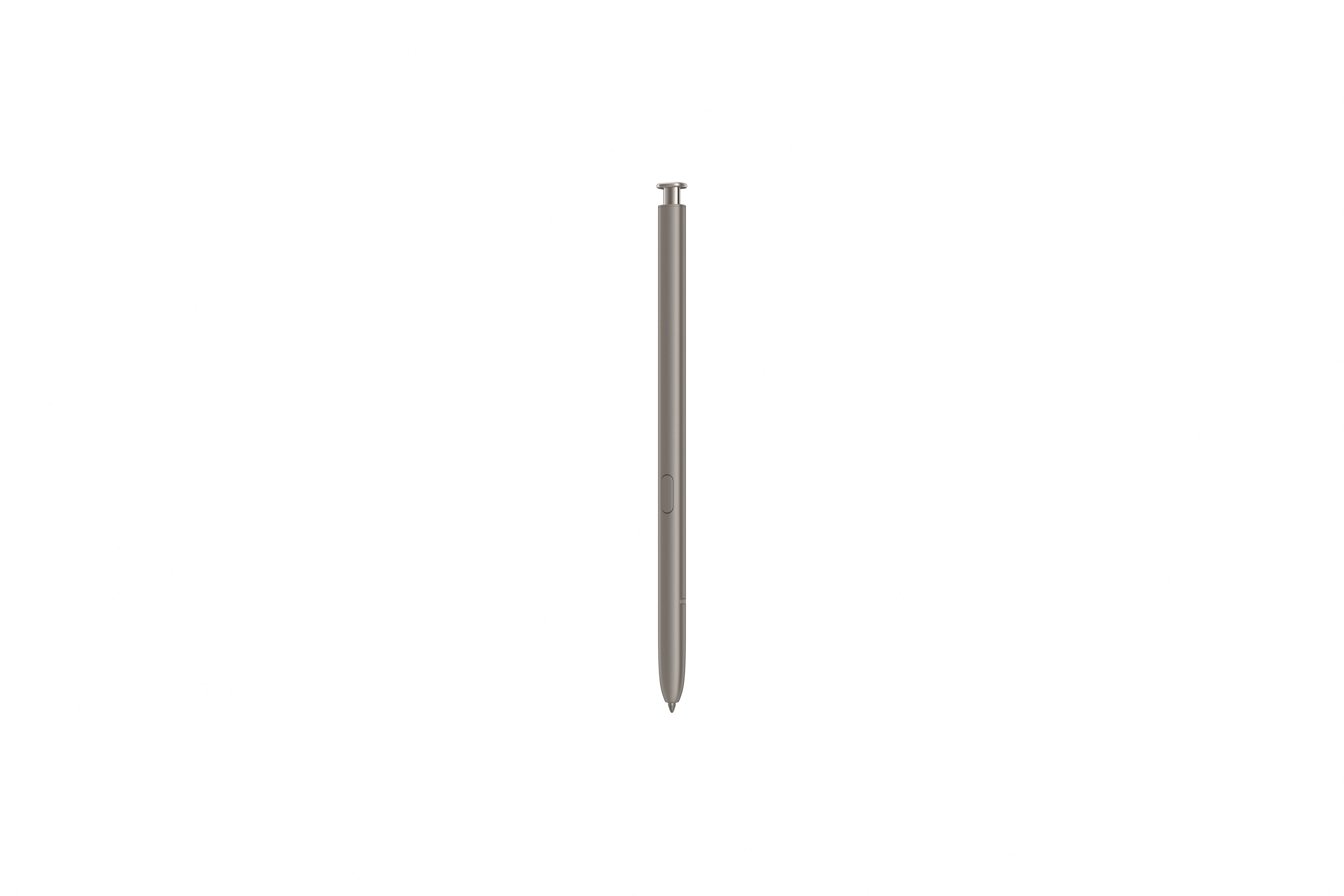 Silberner Stift auf weißem Hintergrund, schlichtes Design.