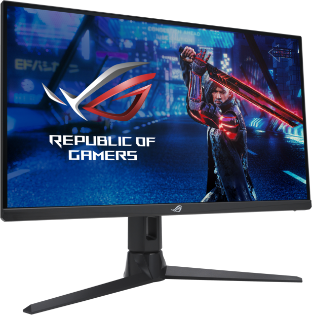 Egy számítógép monitor, játékkal a képernyőn. A monitornak van állványa és logója.