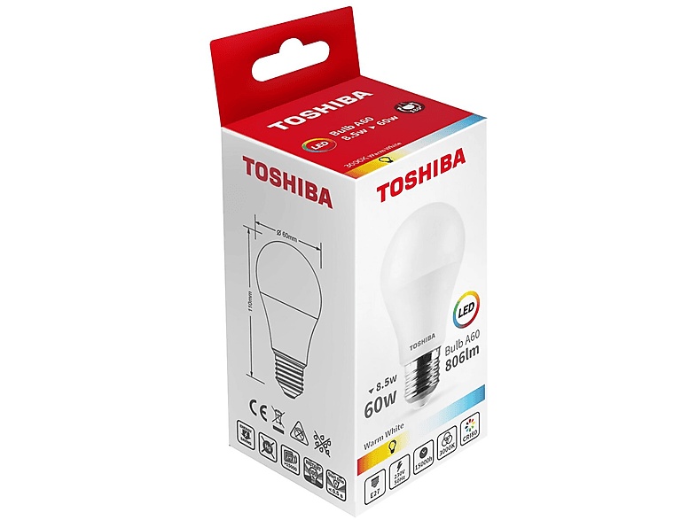 Żarówka LED TOSHIBA A60 8,5W (60W) 806lm 3000K E27 – zdjęcie 2