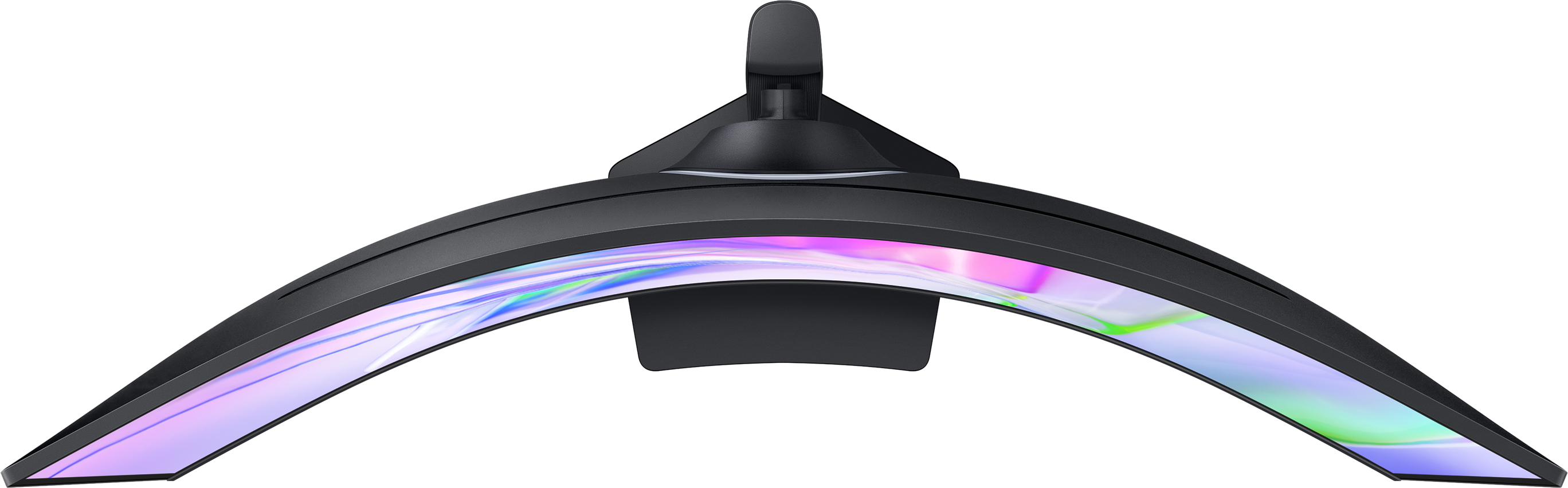 Monitor curvo per computer, vista dal basso, con illuminazione RGB.
