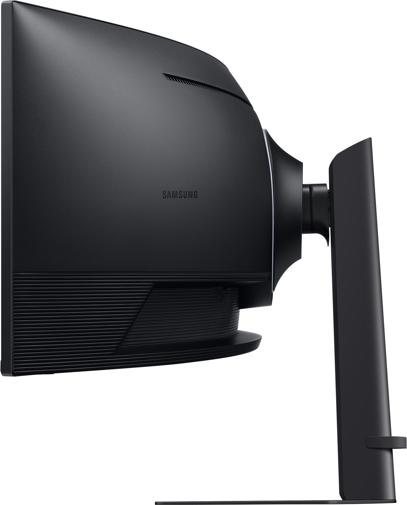 Una vista laterale di un monitor per computer nero. Il marchio "Samsung" è visibile.