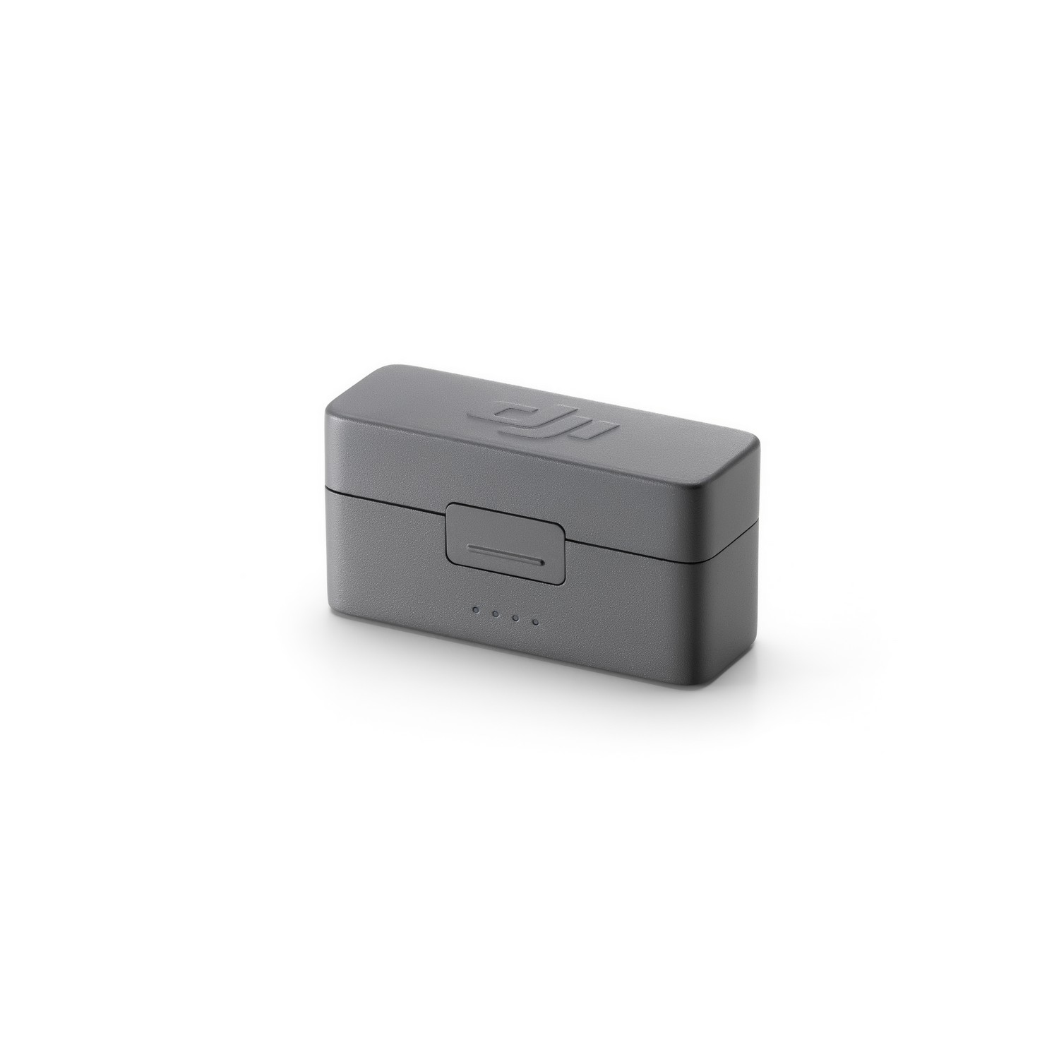 A grey DJI drone battery charging case. The case is rectangular with the DJI logo on top, isolated on white.