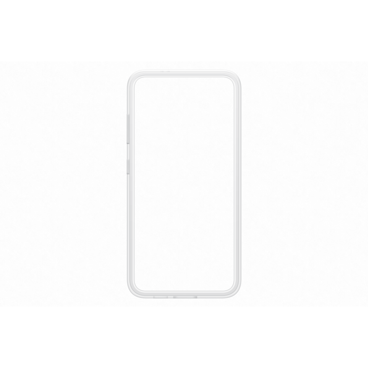 A white phone case. The outline of a phone is visible within the clear, protective frame.