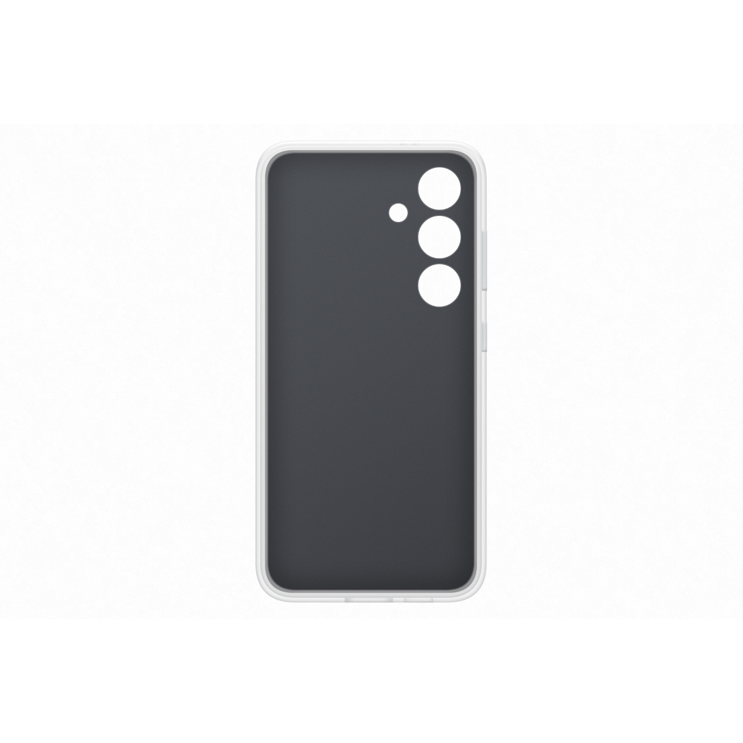 Phone case, back, dark grey interior, white frame, camera cutout.