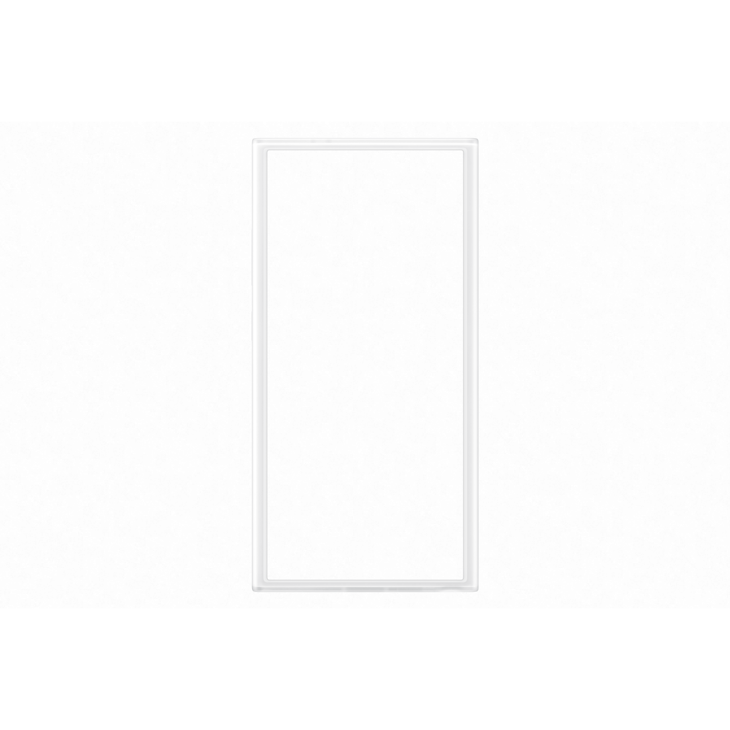 Een wit rechthoekig frame op een zwarte achtergrond. Het frame is leeg.