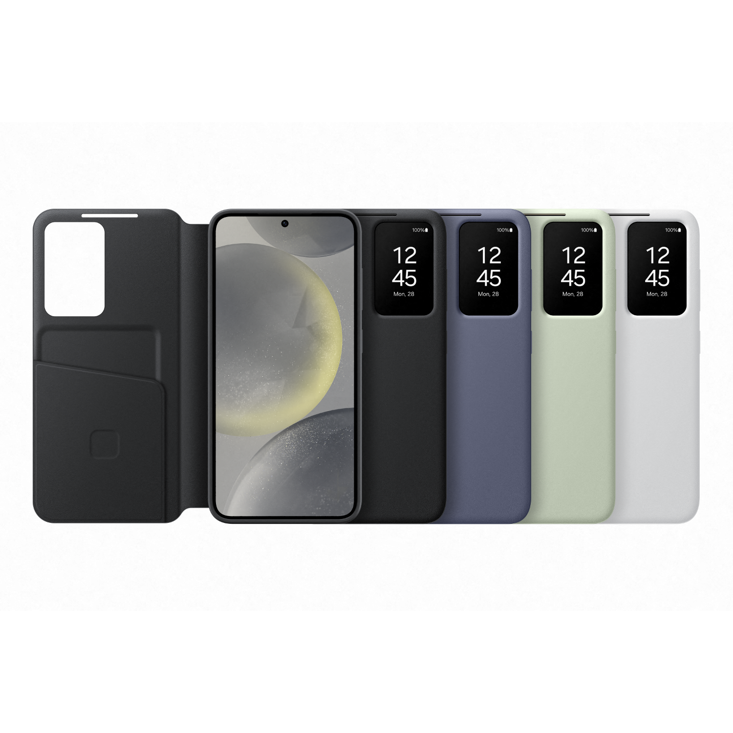 Verschillende telefoonhoesjes in verschillende kleuren worden op een witte achtergrond weergegeven.