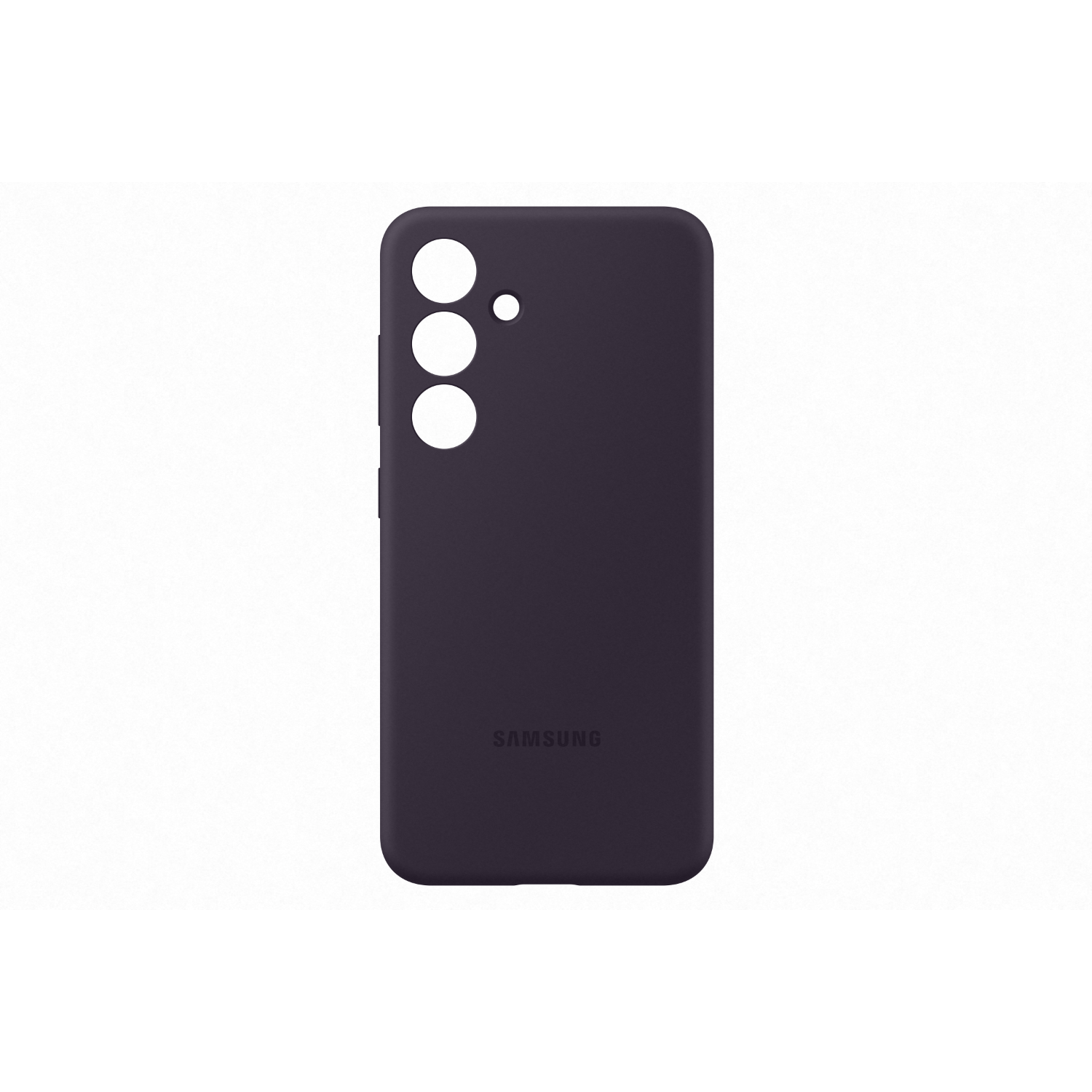 Paarse telefoonhoes met drie cameraholes en het Samsung-logo. De hoes staat op een witte achtergrond.