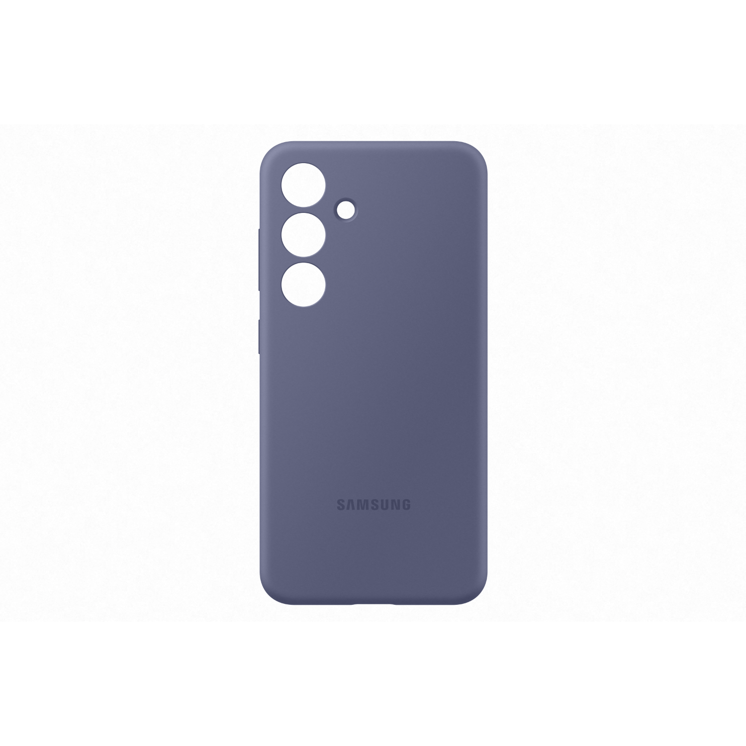 Blauwe telefoonhoes met cameraholes en Samsung-logo, op witte achtergrond.