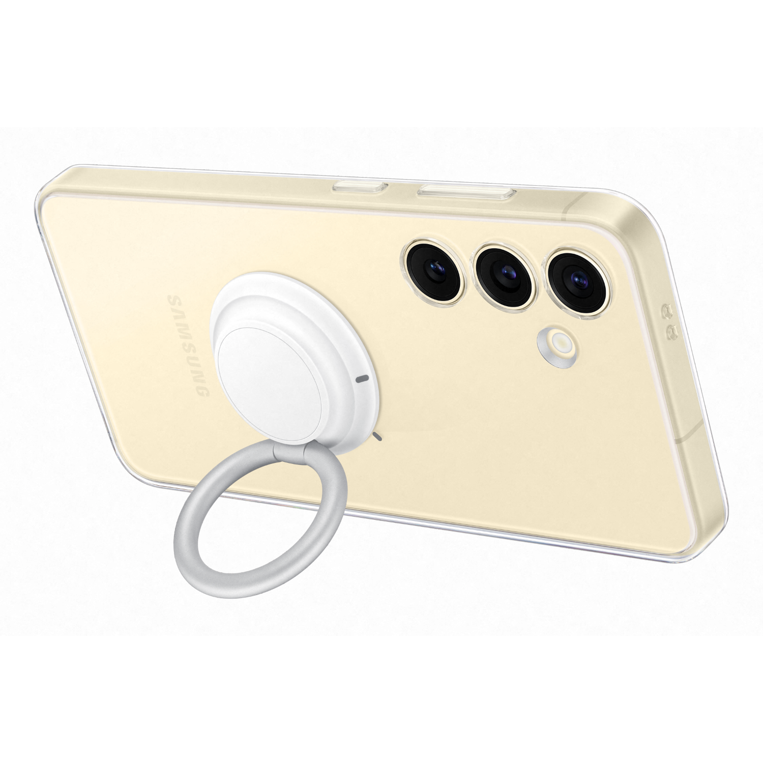 Yellow phone with white ring holder.