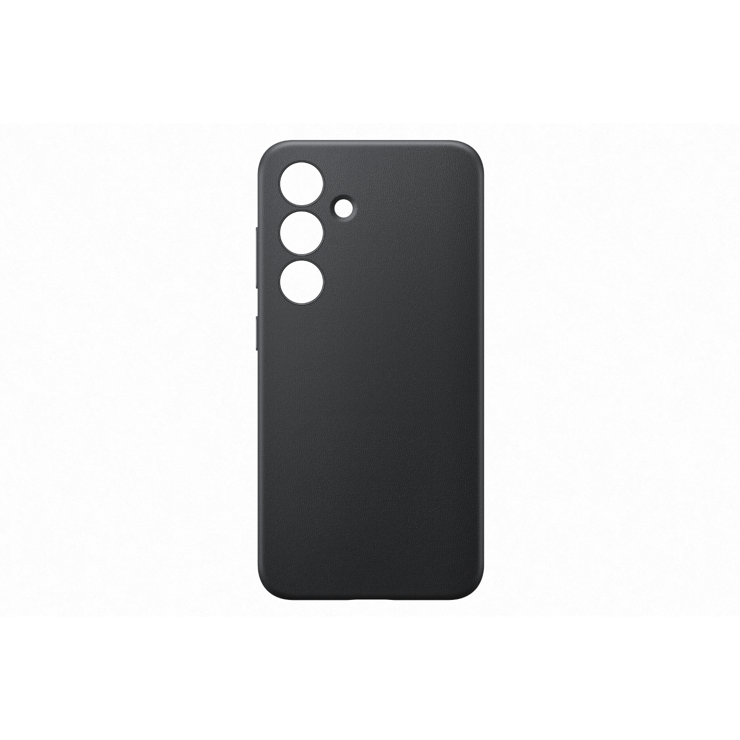 Zwarte telefoonhoes voor een smartphone. Voorzien van drie camera-uitsparingen en een flitsgat.