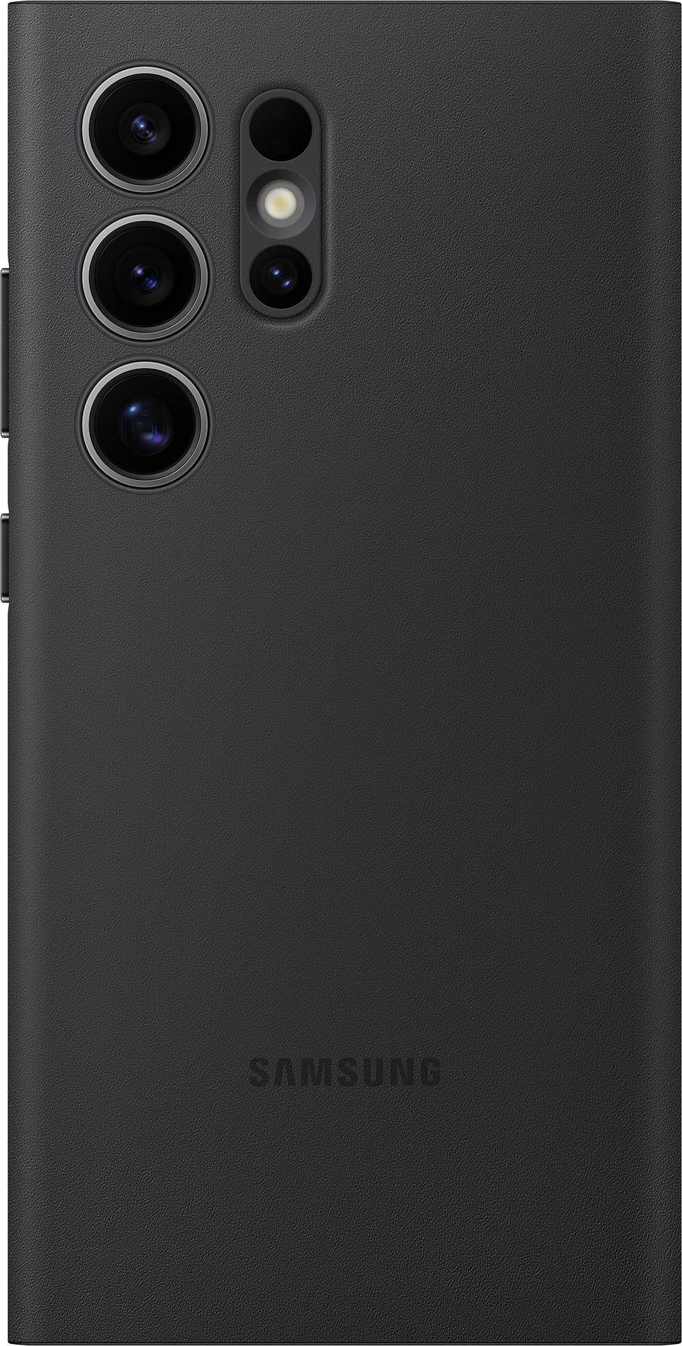 Retro telefono nero con tre fotocamere, sporgenza e logo Samsung.