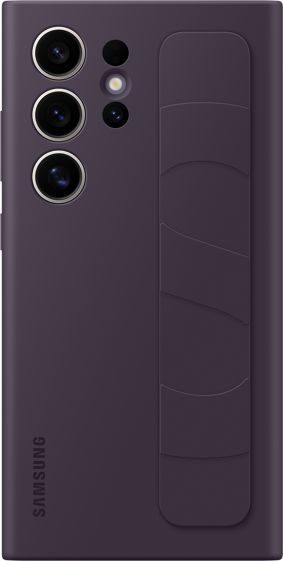 Retro telefono viola con tre fotocamere, cavalletto e logo Samsung.