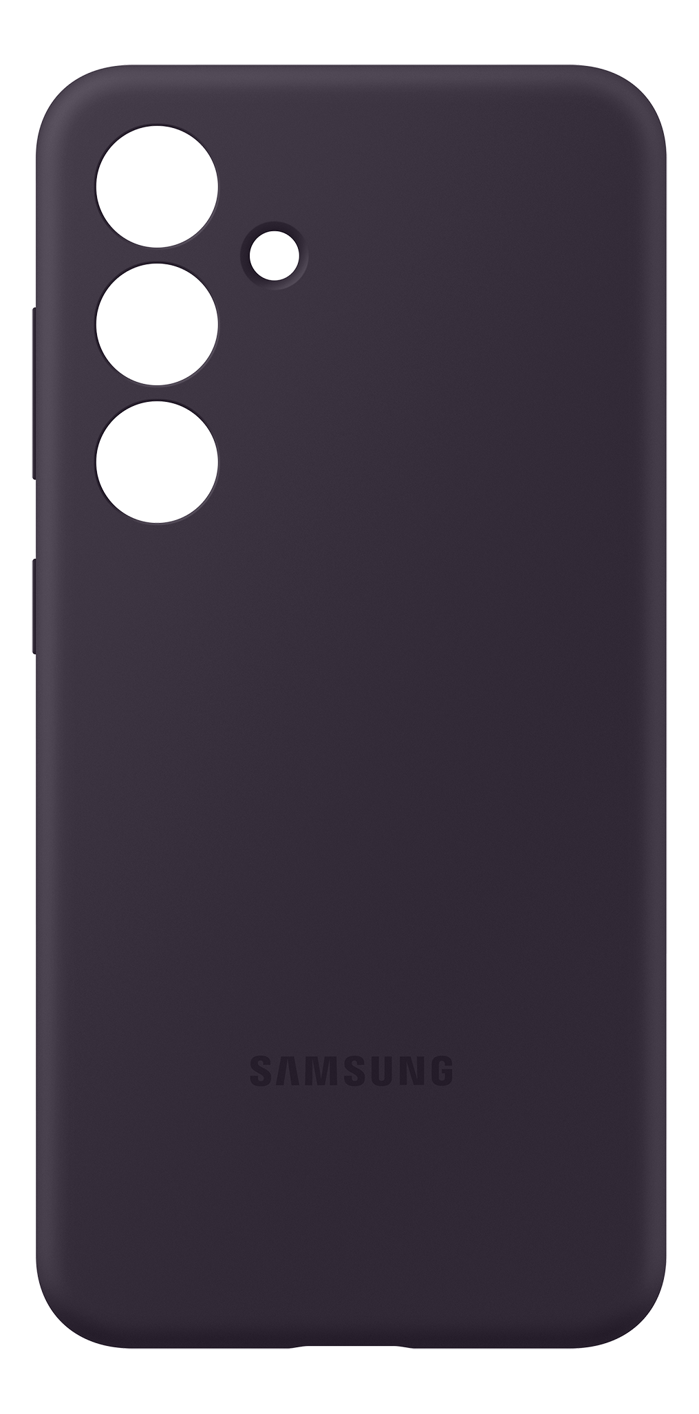 Lila Handyhülle mit Kameraausschnitten und Samsung-Logo. Schwarzer Hintergrund.