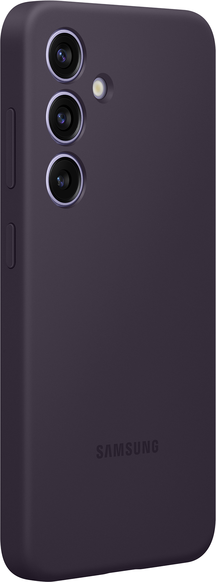 Dunkelviolettes Samsung-Telefon mit drei Rückkameras, freigestellt.