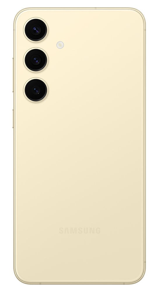 Tył złotego smartfona z trzema aparatami i logo Samsunga.