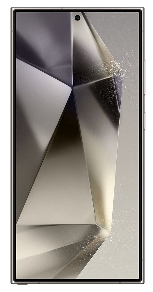 Smartfon z geometrycznym, abstrakcyjnym wzorem na ekranie.