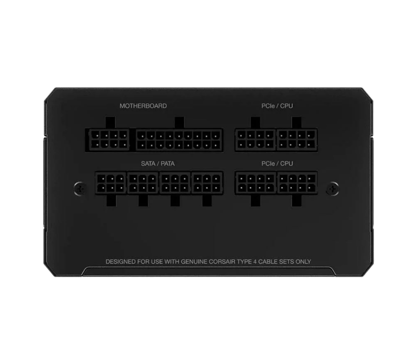 Anak kartı, SATA/PATA ve PCIe/CPU için etiketlenmiş konektörlere sahip siyah bilgisayar güç kaynağı.
