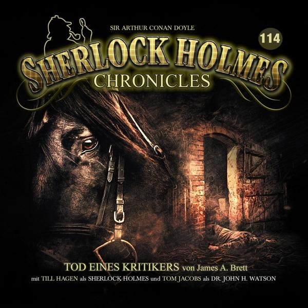 Buchcover: Sherlock Holmes Chroniken, ein Pferd und ein Backsteingebäude.