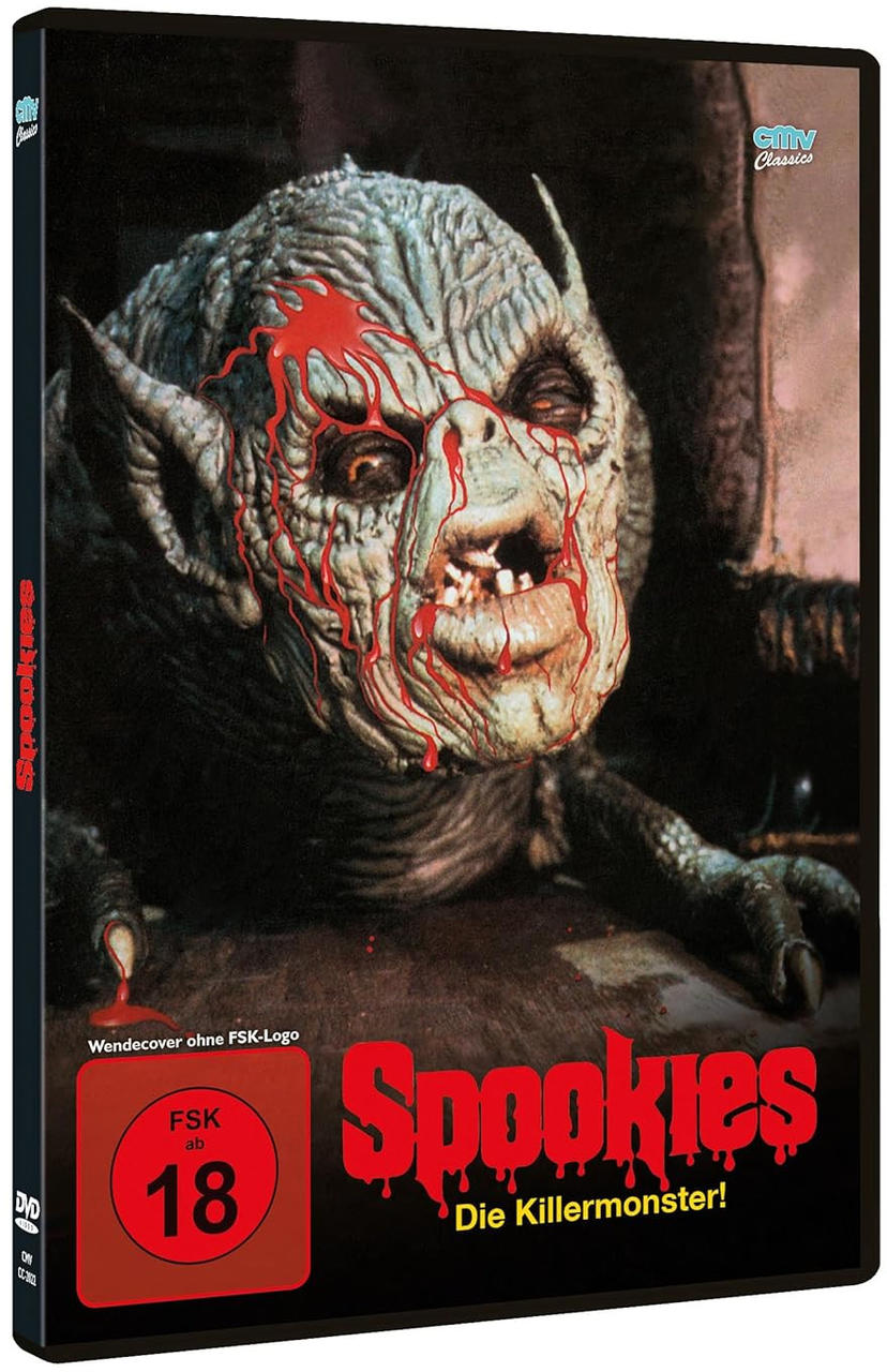 DVD-Cover des Films Spookies. Gezeigt wird ein Monster mit Blut im Gesicht.