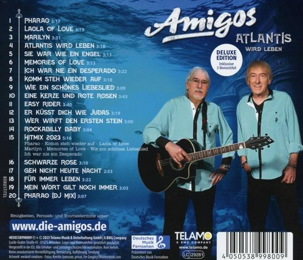 Albumcover mit zwei Männern mit Gitarren. Text: 'Amigos Atlantis Wird Leben'.