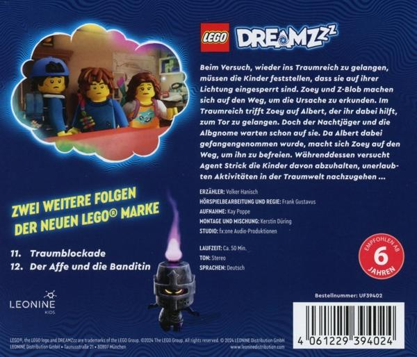 Lego Dreamzzz DVD-Cover. Figuren im Vordergrund; Text und Logo im Hintergrund.