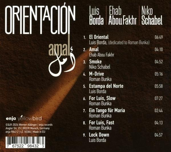 CD-Cover mit Titel 'ORIENTACIÓN', Namen und Liedliste.