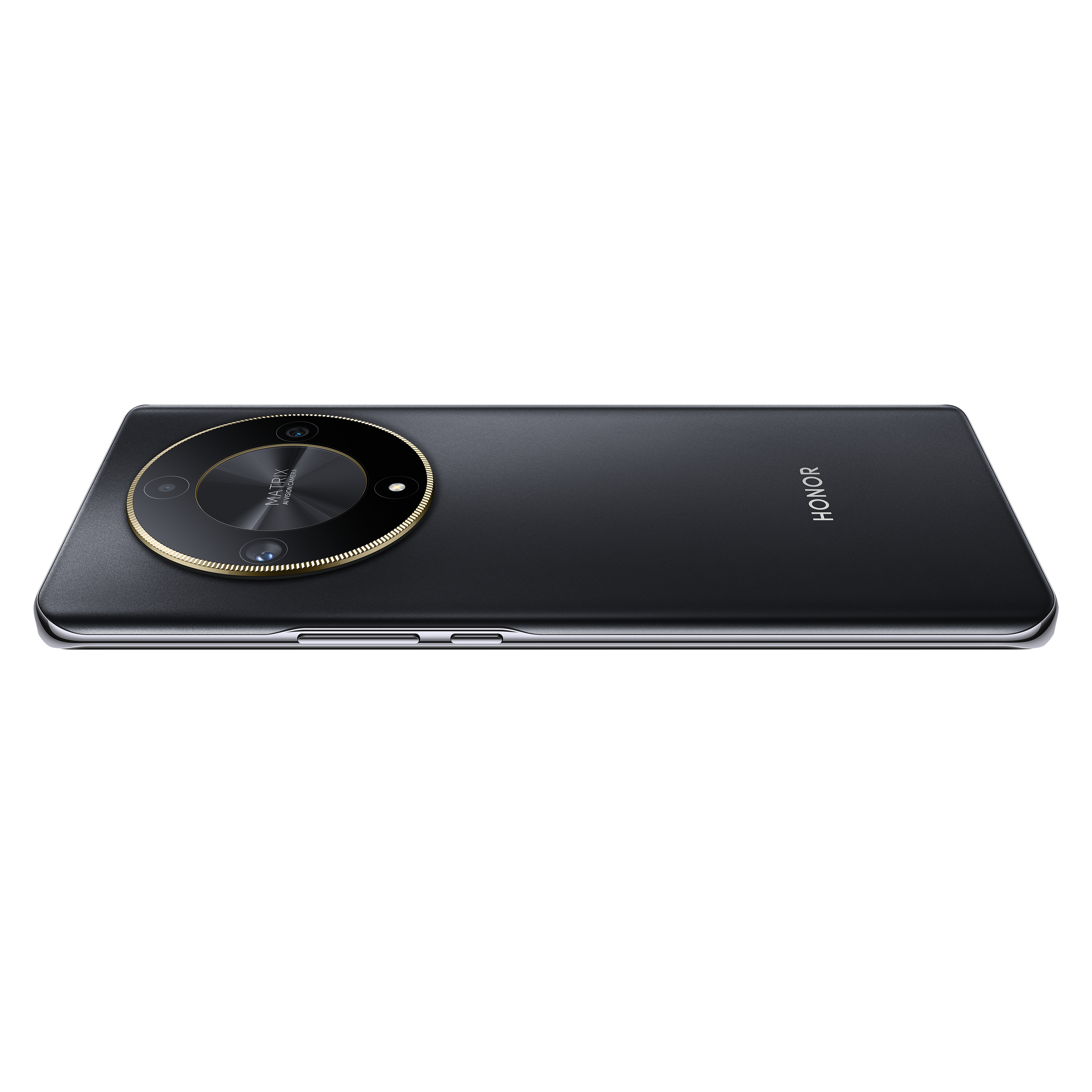 Schwarzes Smartphone mit großem Kameramodul. HONOR steht auf der Rückseite.