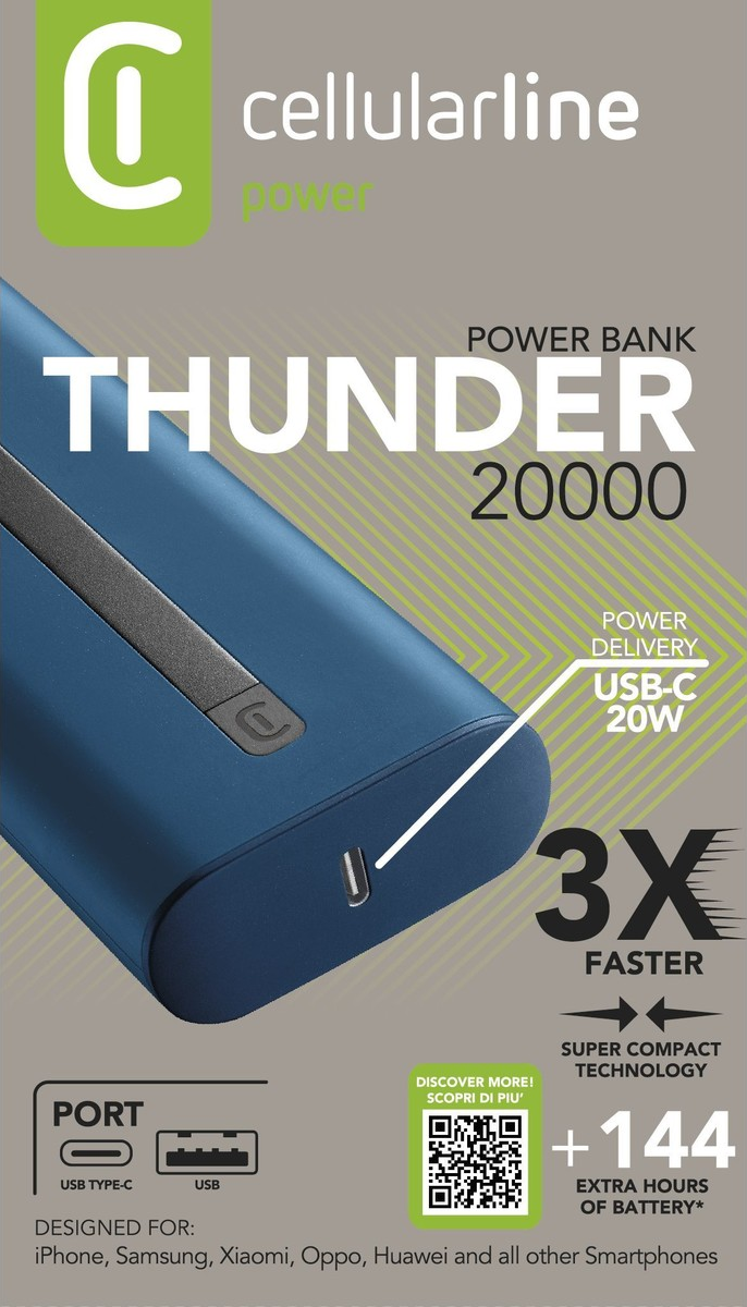 CELLULAR LINE THUNDER 20000 - Powerbank (Blau)