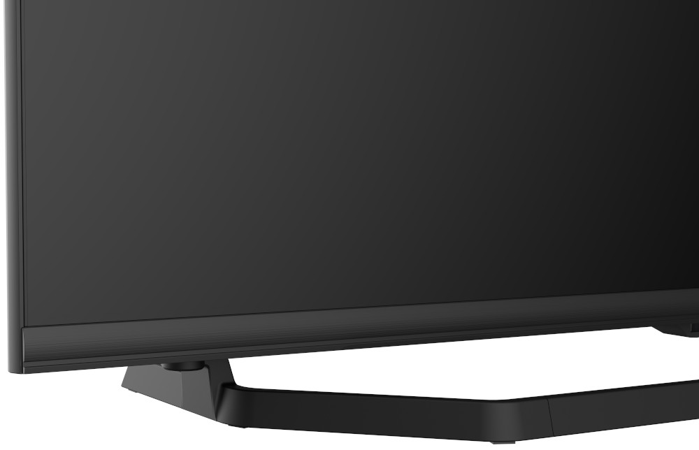 A close up of a black television with a stand.
