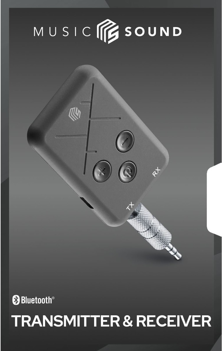 Émetteur/récepteur Bluetooth gris avec boutons et prise jack.