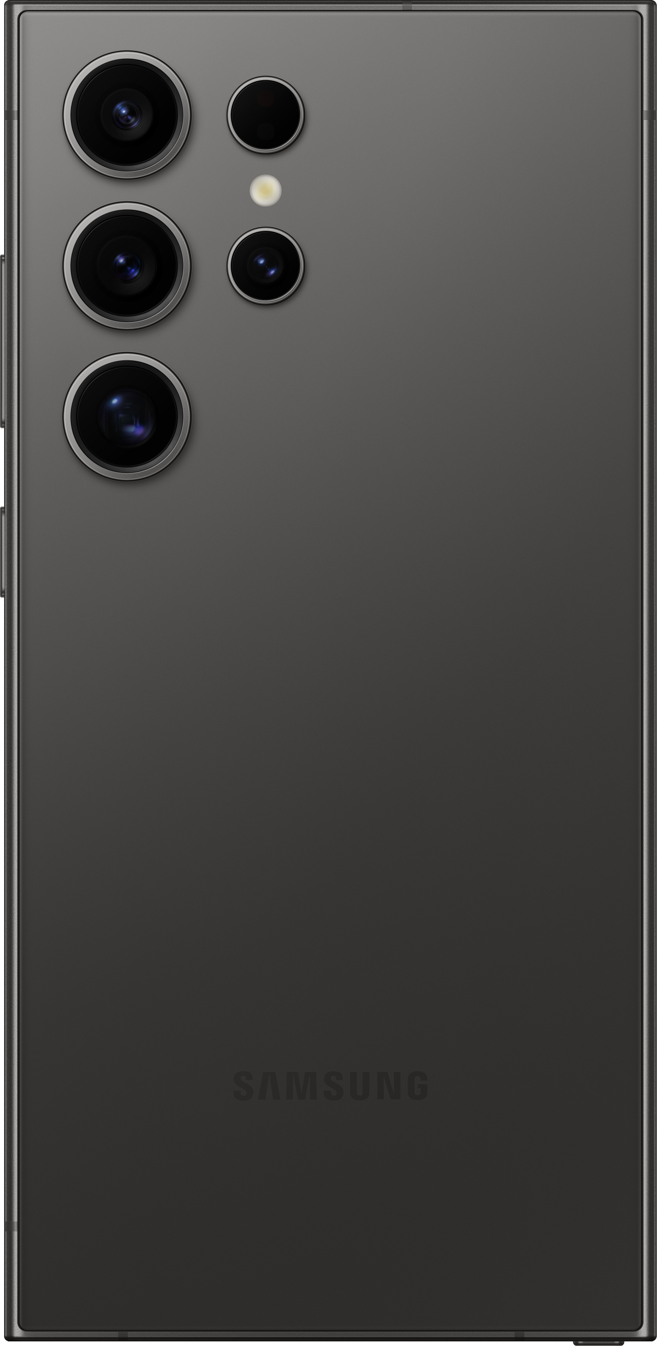 Dos de téléphone gris avec quatre caméras et le logo Samsung.