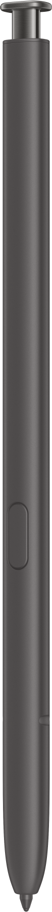 Un stylet gris foncé avec un bouton et une pointe argentée, sur fond noir.