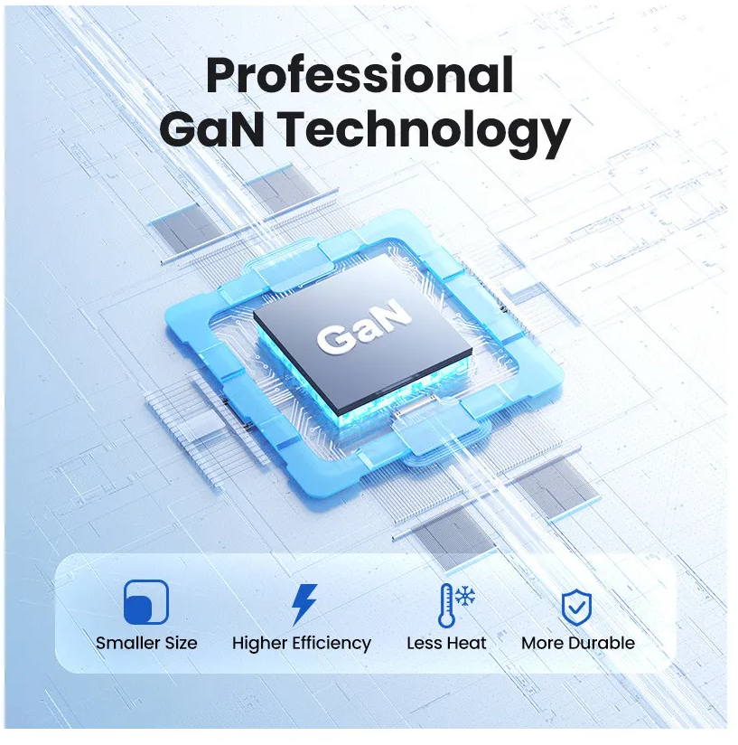 Bild mit Text Professional GaN Technology, mit Symbolen und Text darunter.