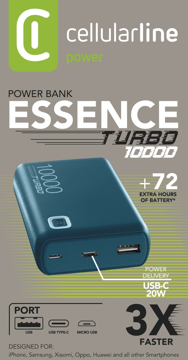CELLULARLINE ESSENCE TURBO 10000 - Powerbank (Türkis)