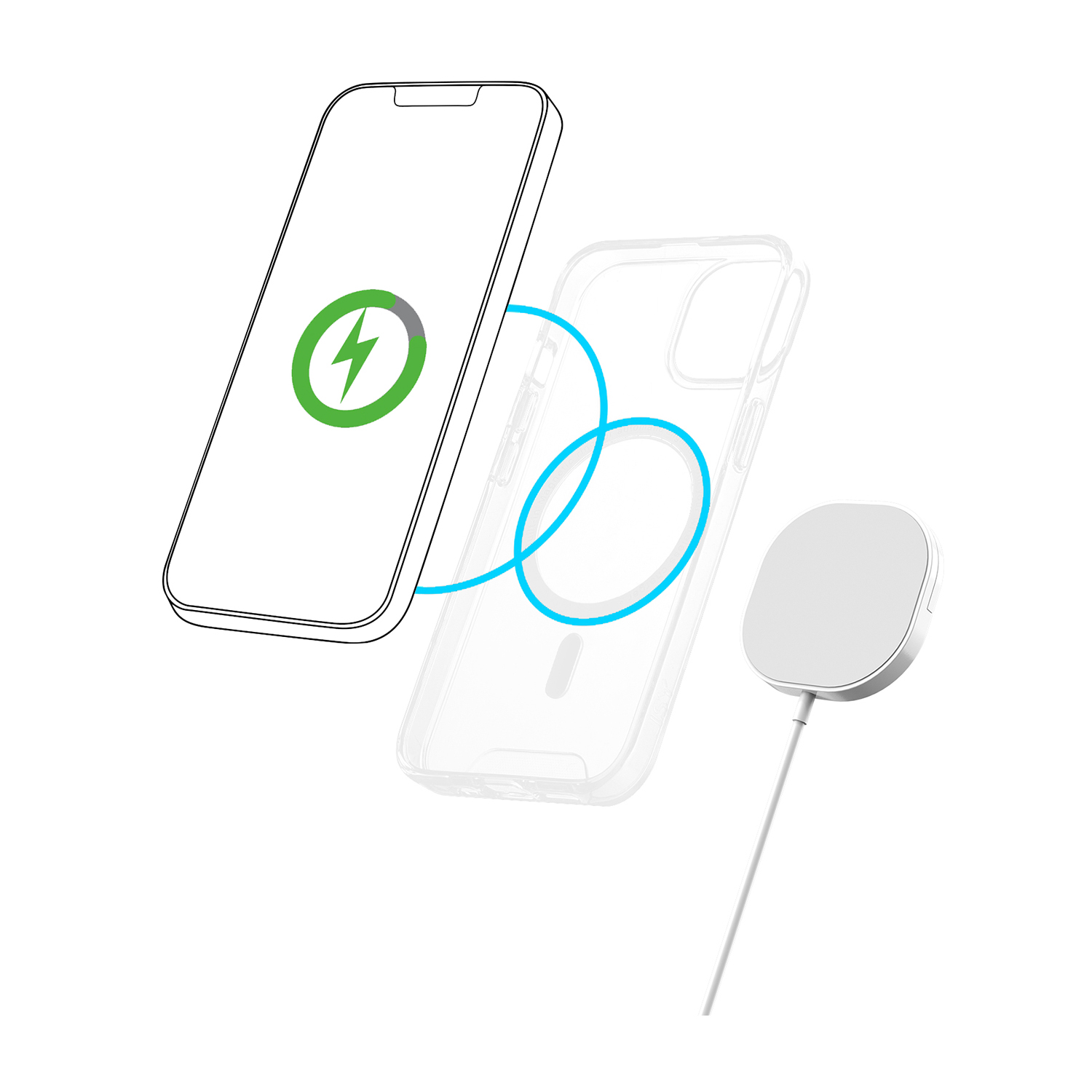 Caricabatterie wireless pieghevole 3 in 1 Mini formato MagSafe Caricabatterie magnetico per iPhone, iWatch, AirPods - Pulse