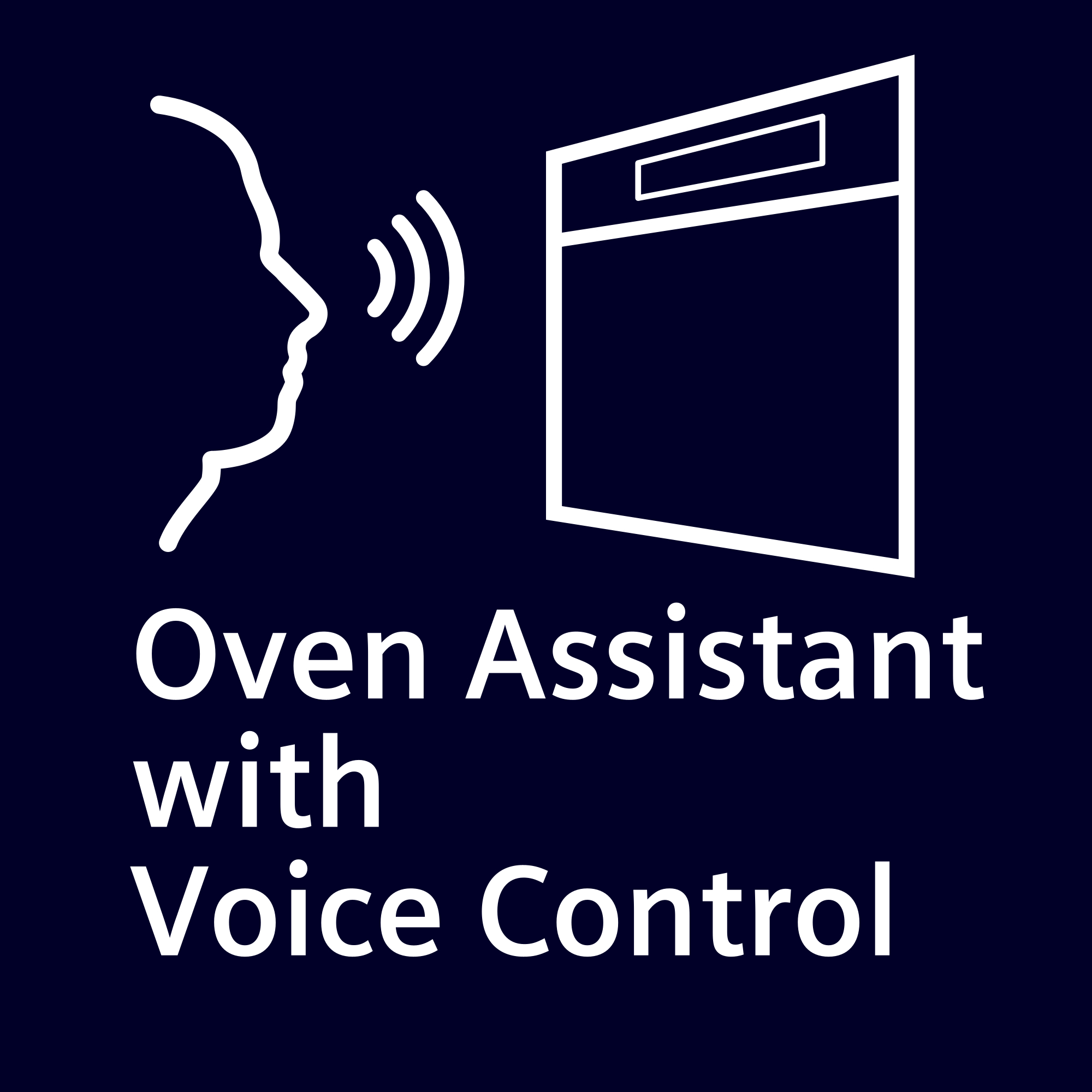 Grafik mit einer sprechenden Person und einem Ofensymbol. Text: Ofenassistent mit Sprachsteuerung.
