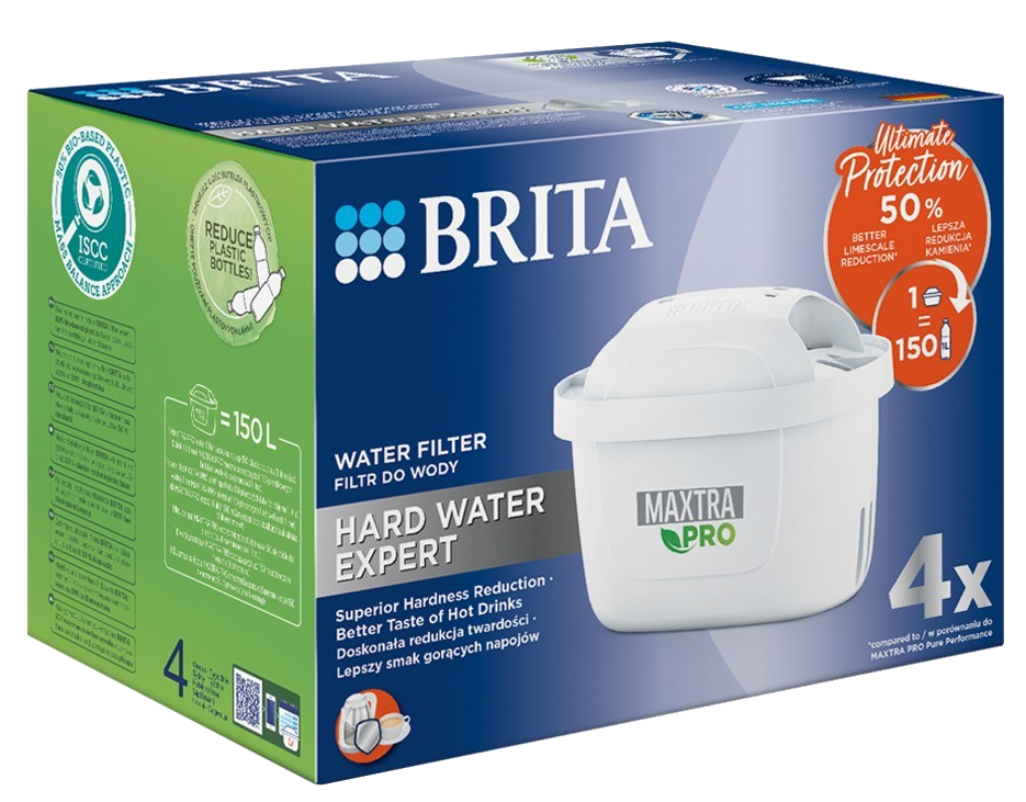 Brita vízszűrő doboz szűrővel, szöveggel és illusztrációkkal.