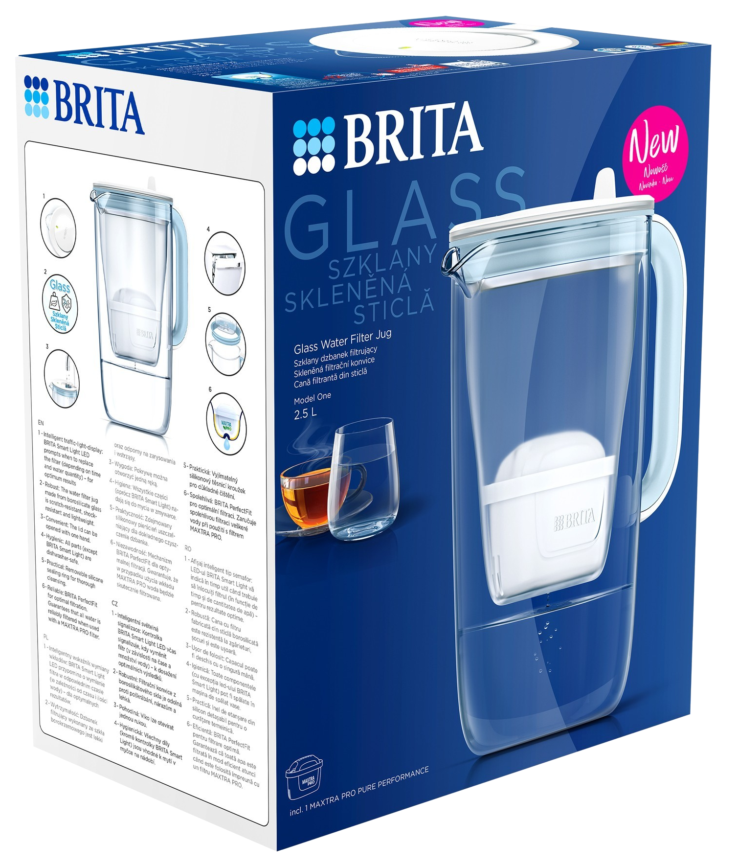 Brita üveg vízszűrő kancsó doboz. Kancsó illusztráció szöveggel és Új matricával.
