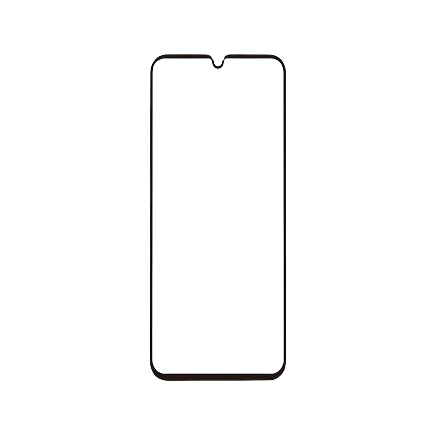 Een zwarte smartphone met een inkeping wordt weergegeven op een zwarte achtergrond.