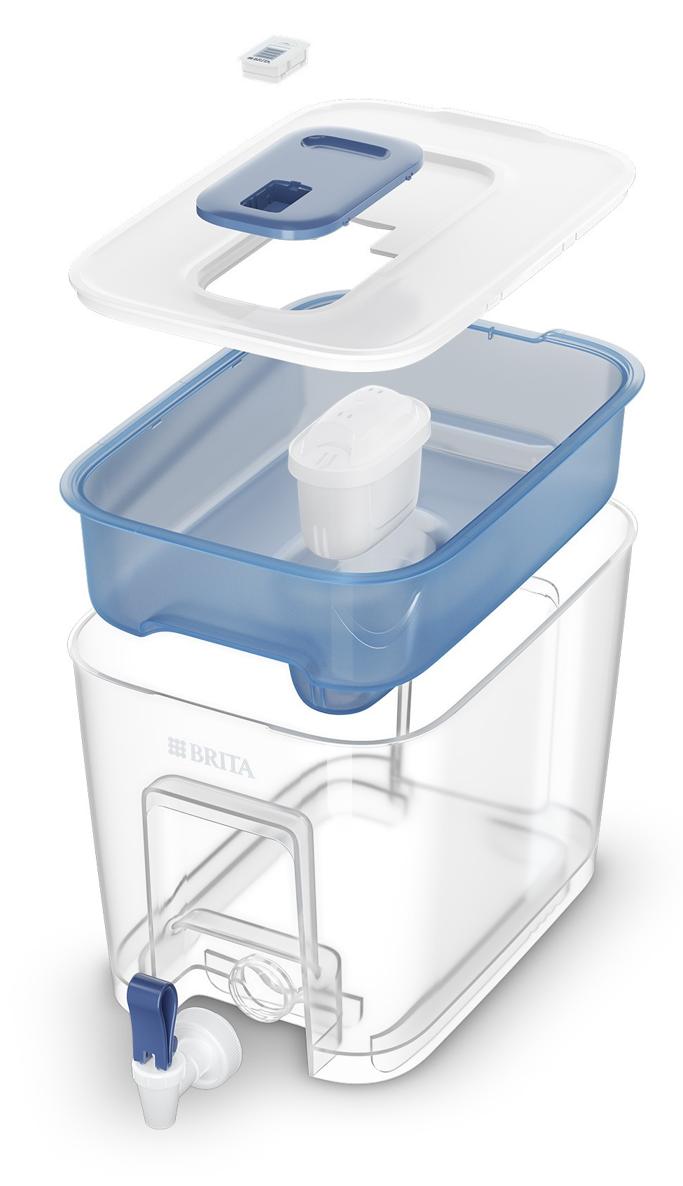 Brita vízszűrő rétegekben, alkatrészekkel.