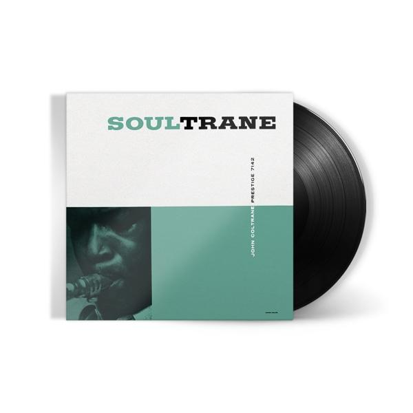 Soultrane bakelit lemezborító. Fekete lemez fehér és zöld borítóval. John Coltrane.