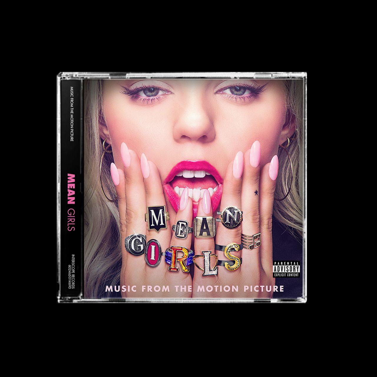 Mean Girls CD-Hülle mit einer Frau auf dem Cover, die Ringe trägt, welche den Filmtitel bilden.
