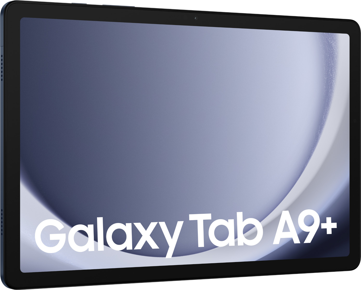 Tablette noire avec un grand écran et les mots "Galaxy Tab A9+".
