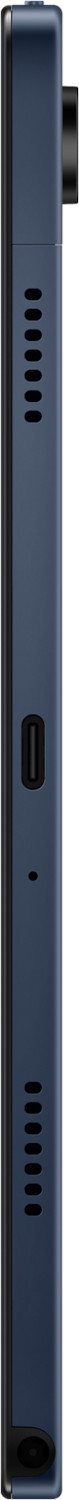 Un côté de téléphone bleu foncé est présenté, montrant boutons et ports.